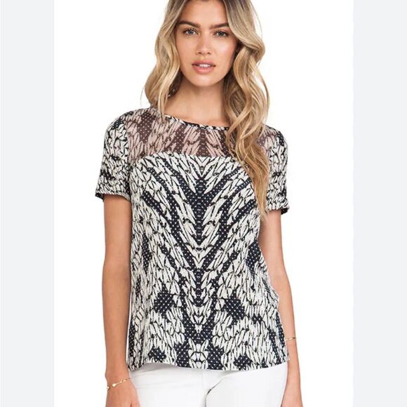 Diane Von Furstenberg DvF Angela Silk Top Panther Lace Black Women's Sz 2 Animal - Picture 2 of 12